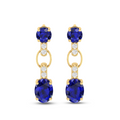 Sparkling Round & Oval Blue Sapphire Dangle Drop Earrings