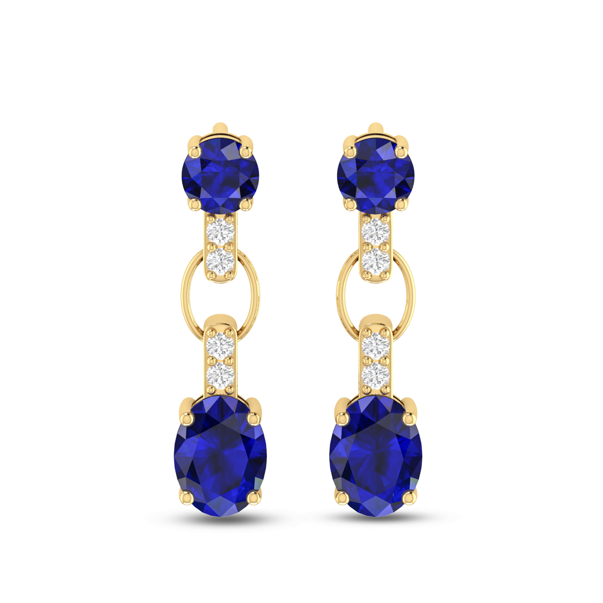 Sparkling Round & Oval Blue Sapphire Dangle Drop Earrings