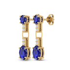 Sparkling Round & Oval Blue Sapphire Dangle Drop Earrings