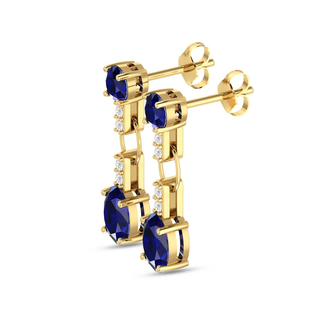 Sparkling Round & Oval Blue Sapphire Dangle Drop Earrings