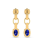 Sparkling Round & Oval Blue Sapphire Dangle Drop Earrings