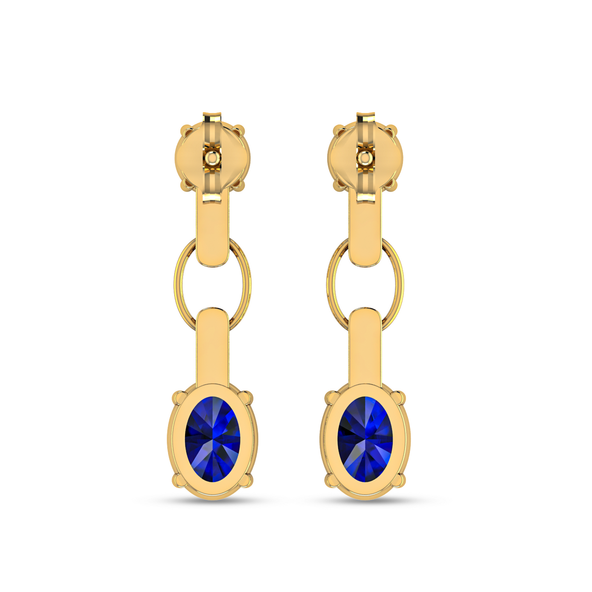 Sparkling Round & Oval Blue Sapphire Dangle Drop Earrings