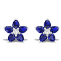 Sparkling Blue Sapphire Flower Fashion Silver Earrings