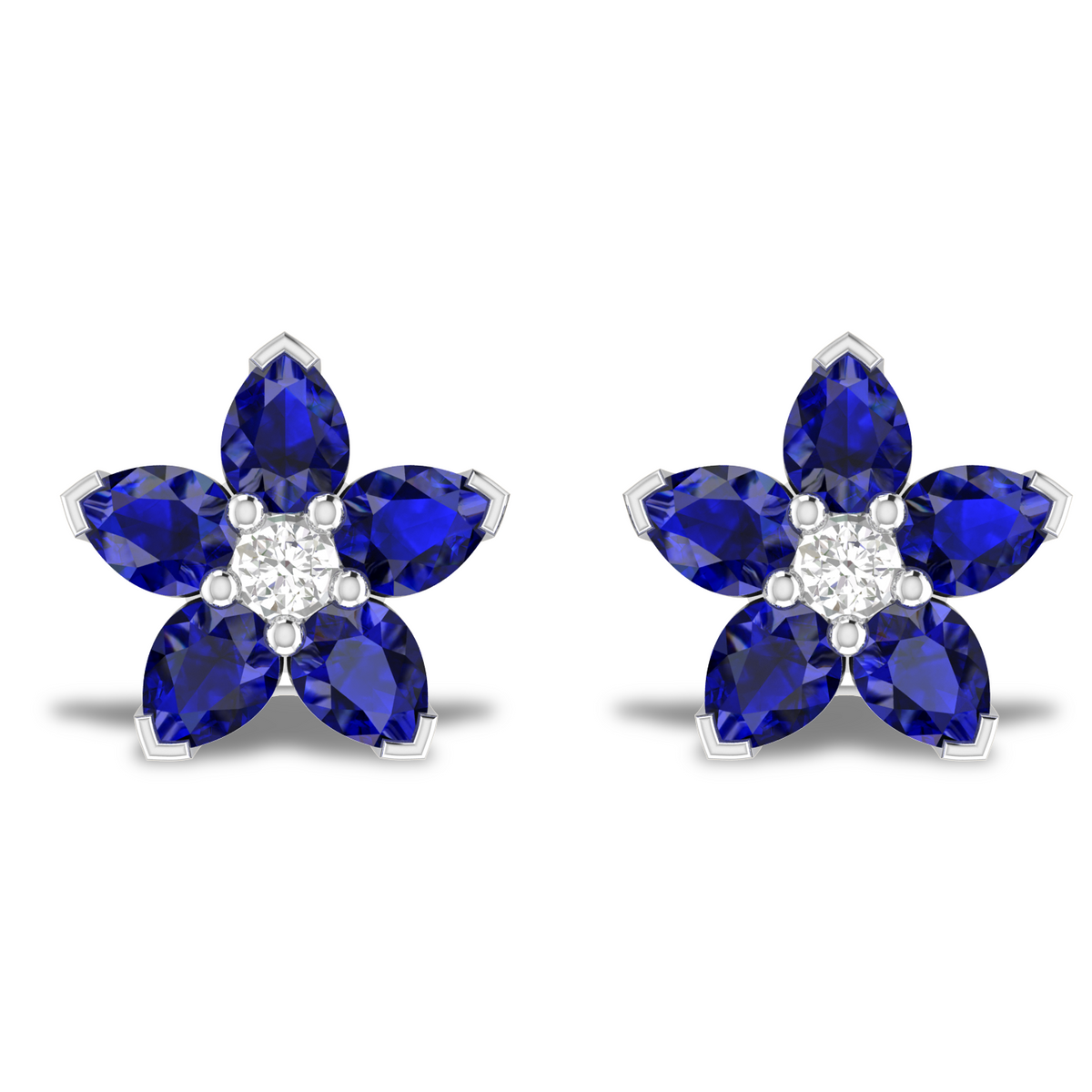 Sparkling Blue Sapphire Flower Fashion Silver Earrings