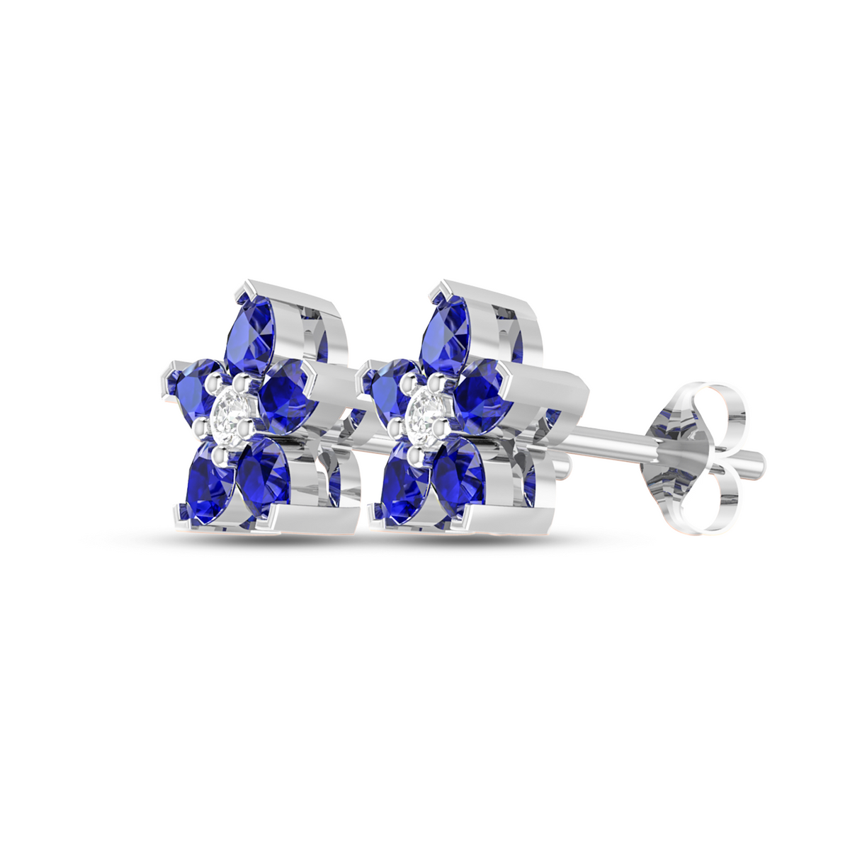 Sparkling Blue Sapphire Flower Fashion Silver Earrings