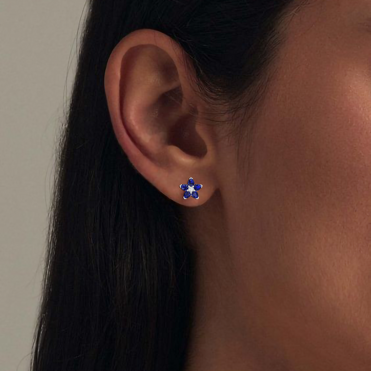 Sparkling Blue Sapphire Flower Fashion Silver Earrings