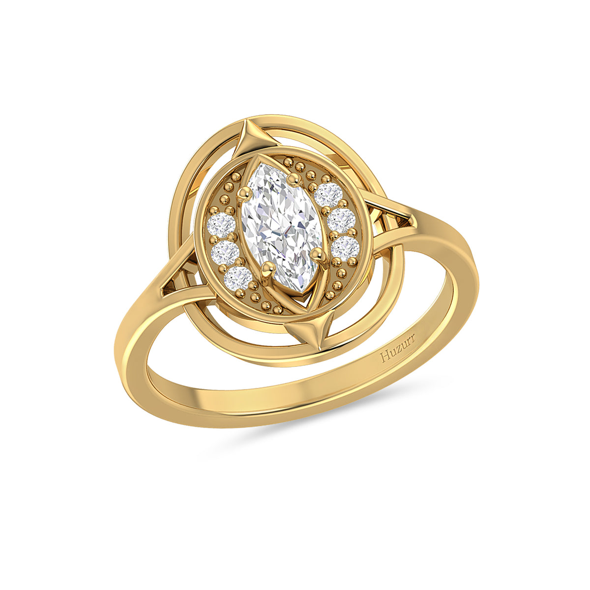 Gold Plated Marquise Cut Diamond Solitaire Ring