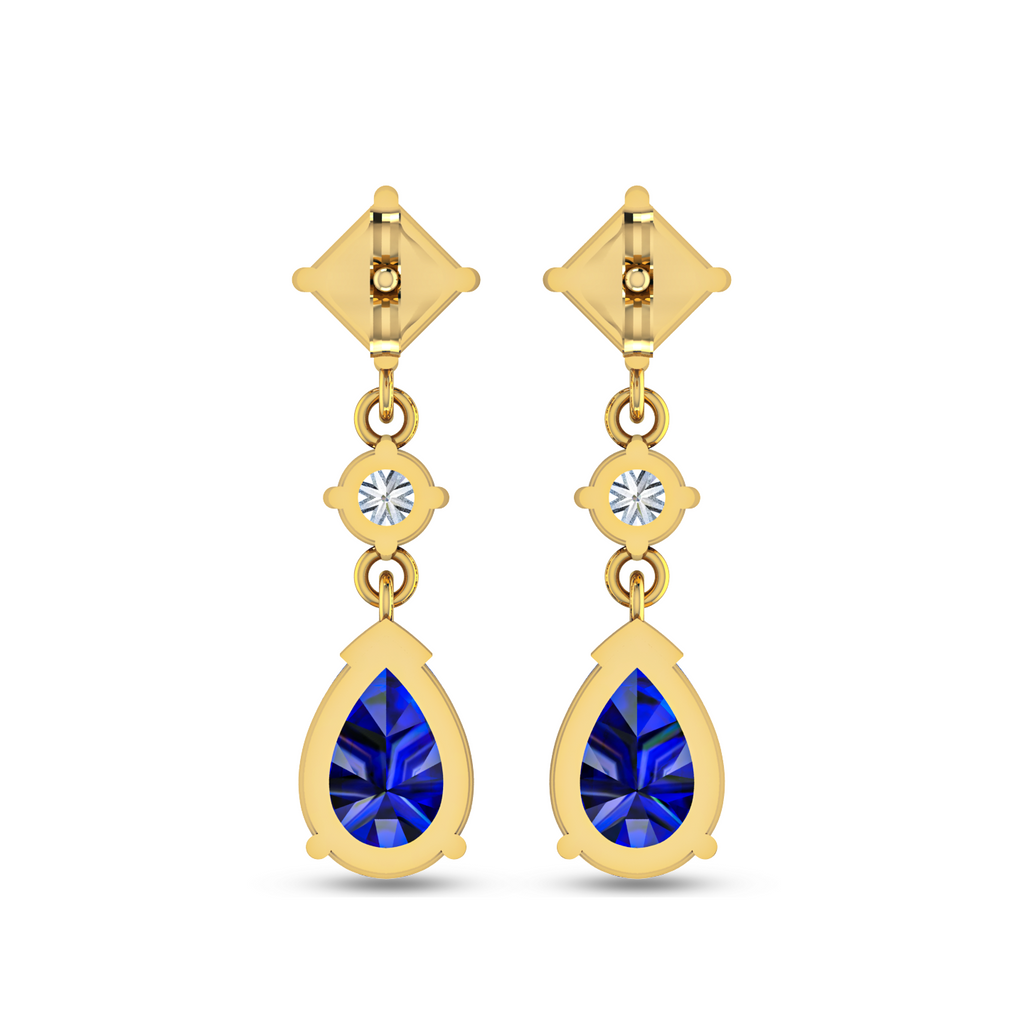 Sparkling Square Or Pear Sapphire Drop Earrings