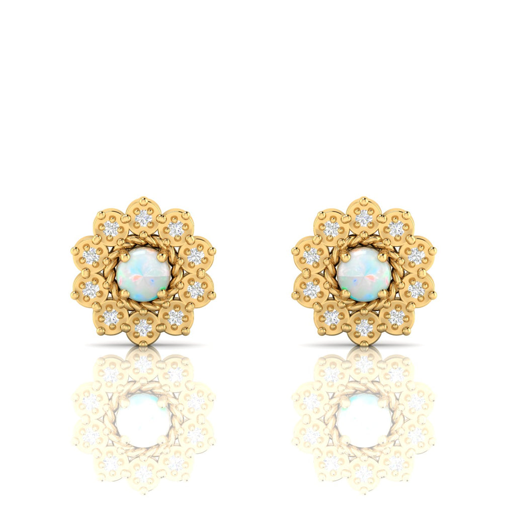 Floral Gold Plated Opal & Diamond Studs Earrings