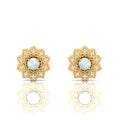 Floral Gold Plated Opal & Diamond Studs Earrings