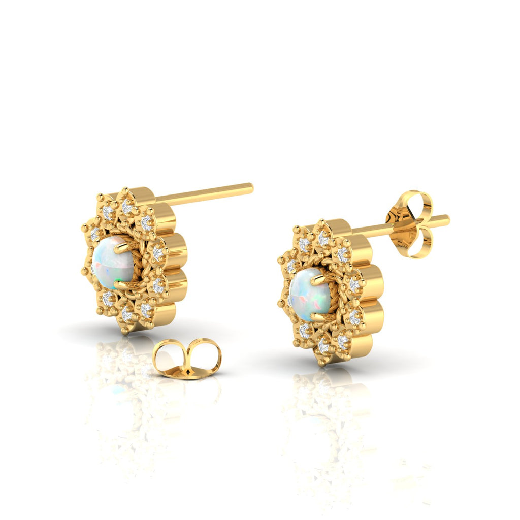 Floral Gold Plated Opal & Diamond Studs Earrings