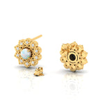 Floral Gold Plated Opal & Diamond Studs Earrings
