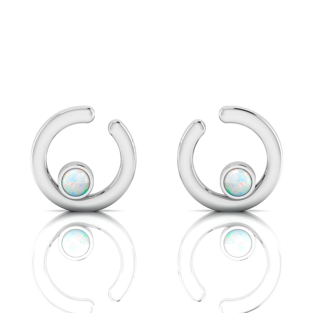 Open Circle Studs Opal Sterling Silver Earrings