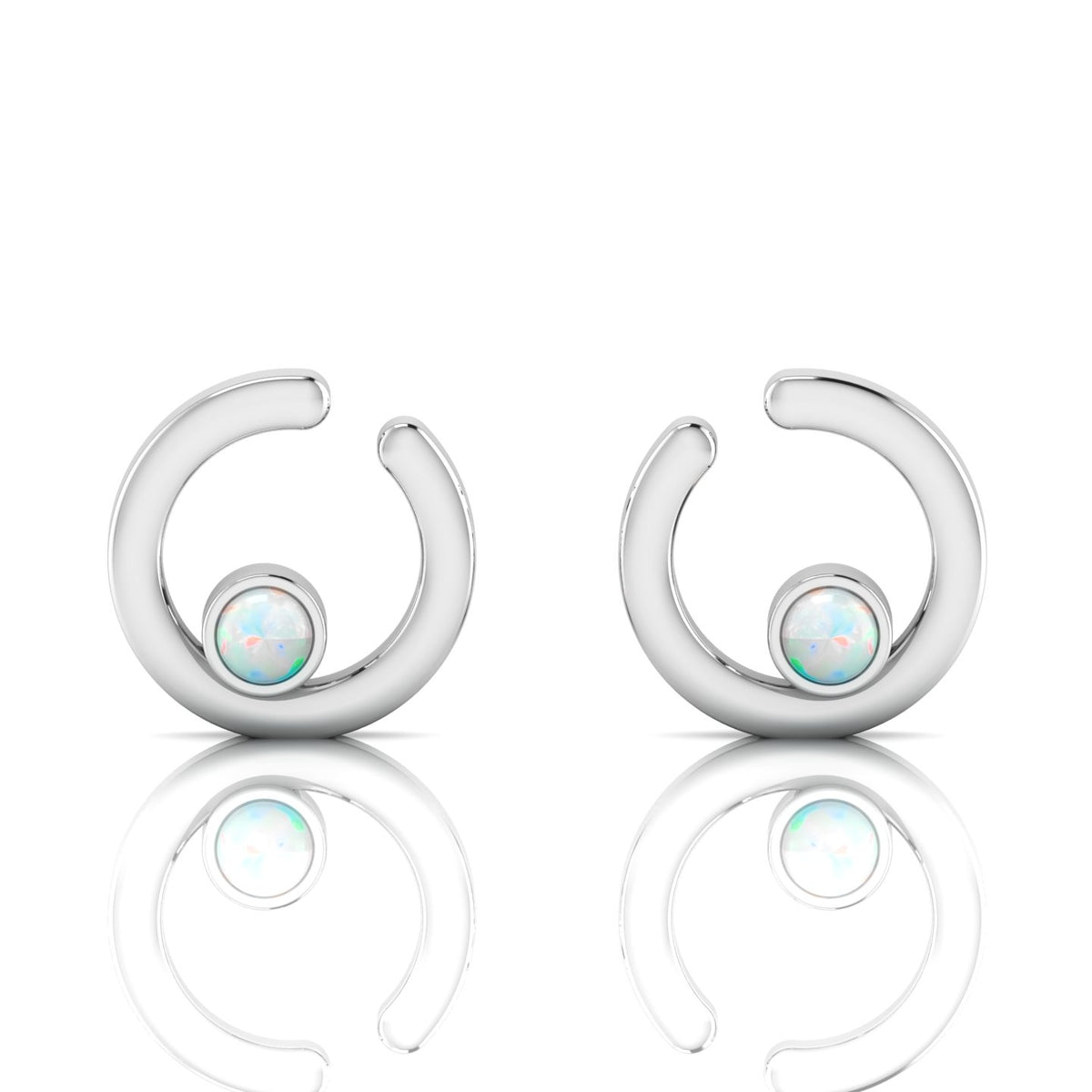 Open Circle Studs Opal Sterling Silver Earrings