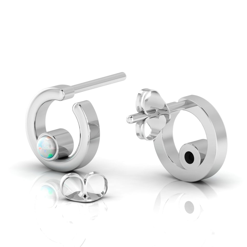 Open Circle Studs Opal Sterling Silver Earrings