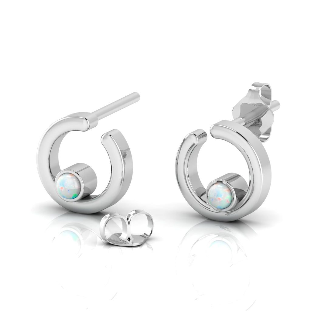 Open Circle Studs Opal Sterling Silver Earrings
