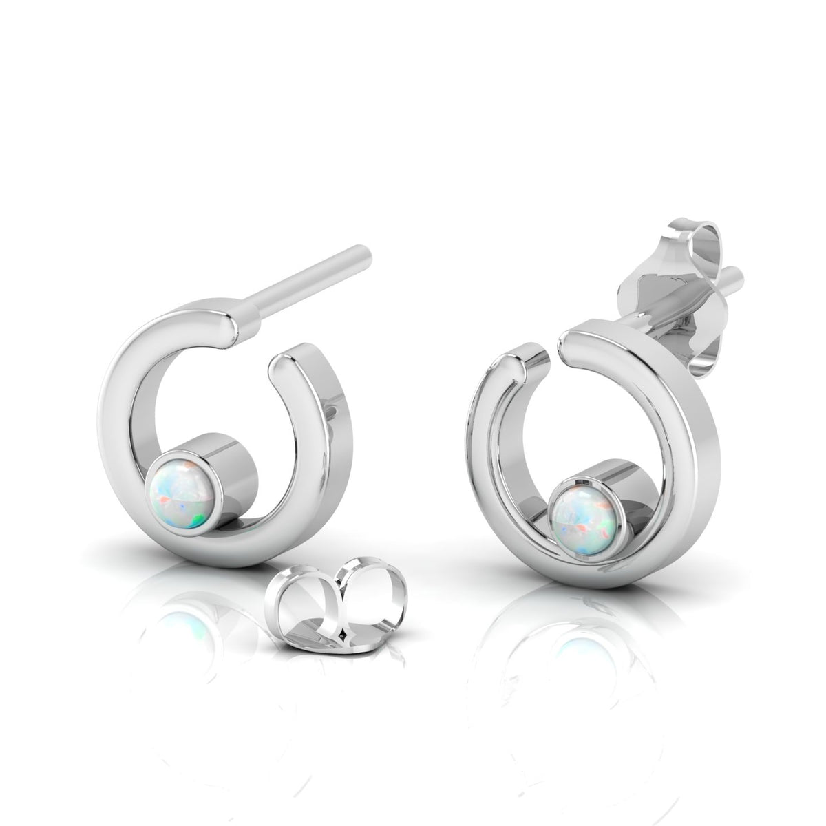 Open Circle Studs Opal Sterling Silver Earrings