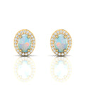 Gold Plated Oval Opal & Diamond Halo Stud Earrings