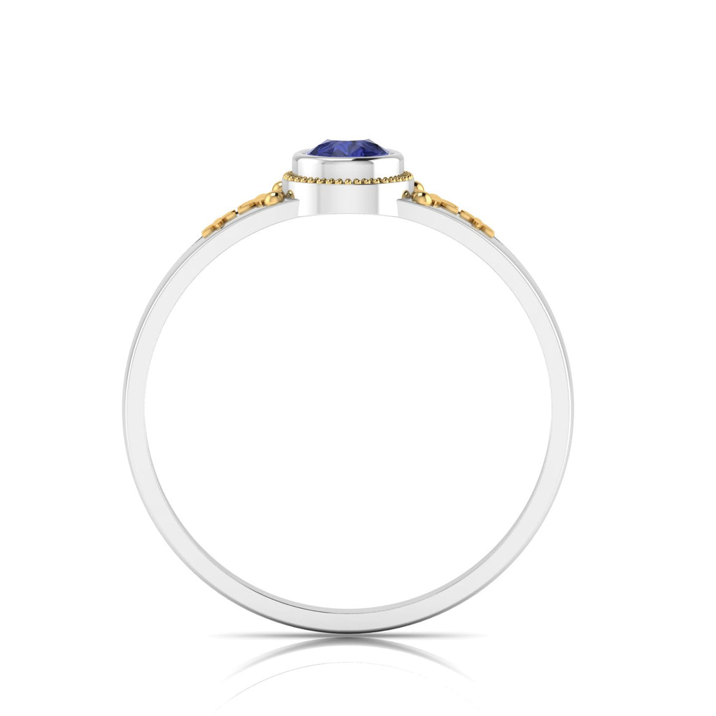 Tear Drop Style Tanzanite Flower Two Tone Gold Plated Solitaire Ring