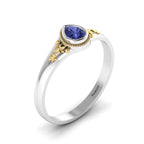 Tear Drop Style Tanzanite Flower Two Tone Gold Plated Solitaire Ring