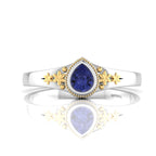 Tear Drop Style Tanzanite Flower Two Tone Gold Plated Solitaire Ring