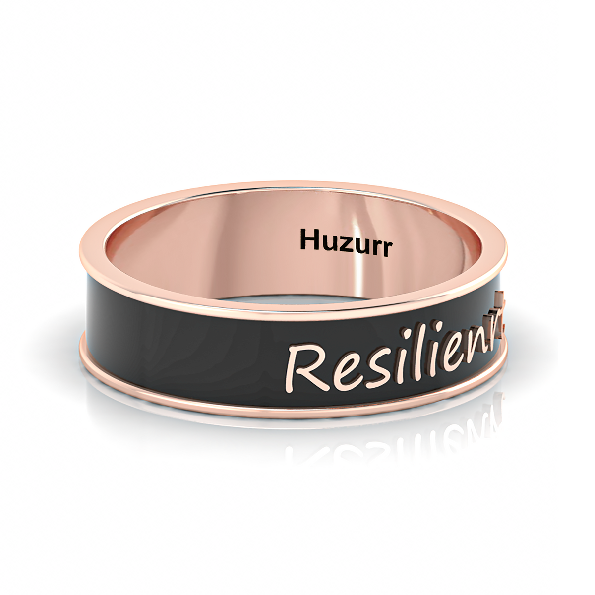 Black Enamel Band Resilienrt Rose Gold Plated Personalized Ring