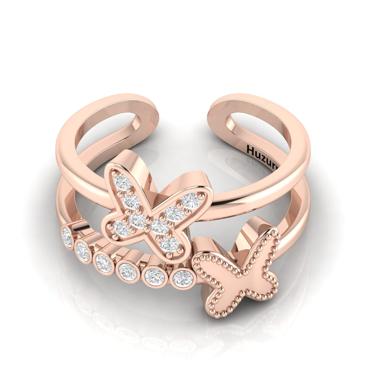 Rose Gold Plated Double Band Butterfly Adjustable Ring