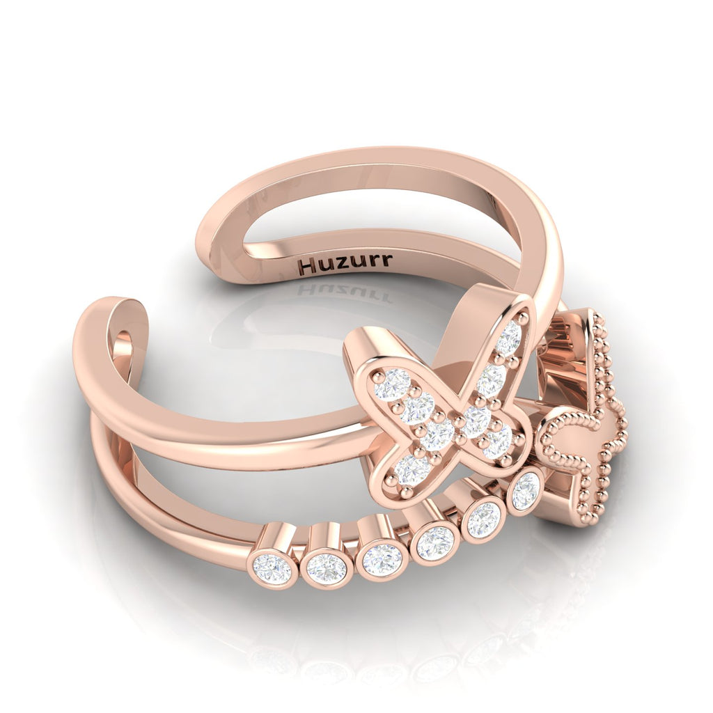 Rose Gold Plated Double Band Butterfly Adjustable Ring