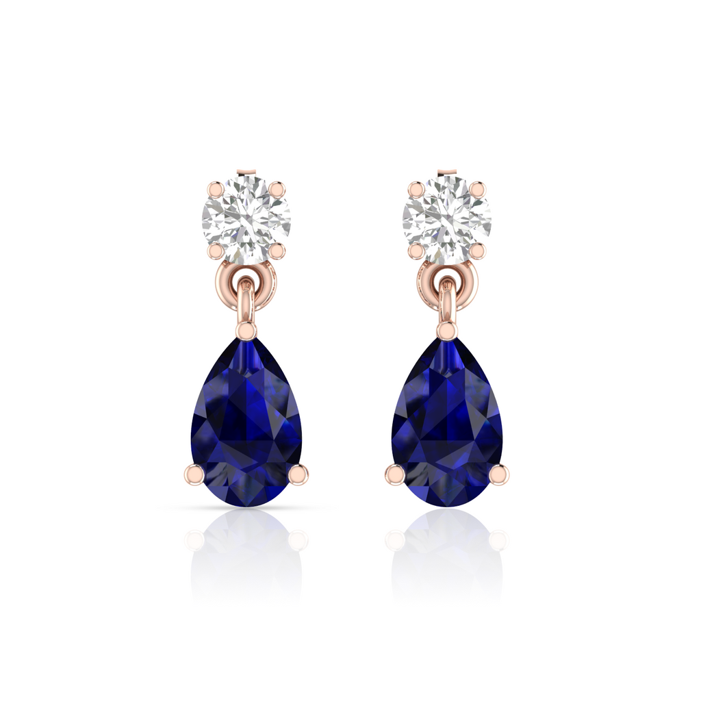 Rose Gold Plated Pear Blue Sapphire Drop Earrings