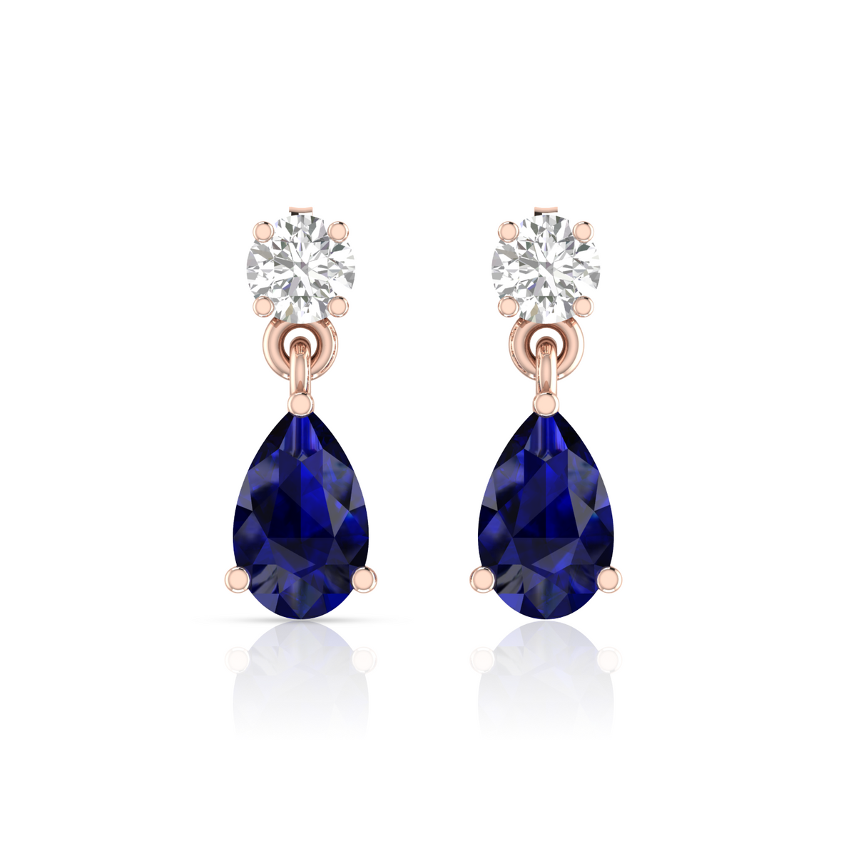 Rose Gold Plated Pear Blue Sapphire Drop Earrings