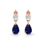 Rose Gold Plated Pear Blue Sapphire Drop Earrings