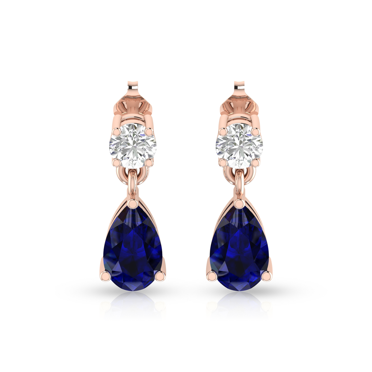 Rose Gold Plated Pear Blue Sapphire Drop Earrings