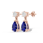 Rose Gold Plated Pear Blue Sapphire Drop Earrings