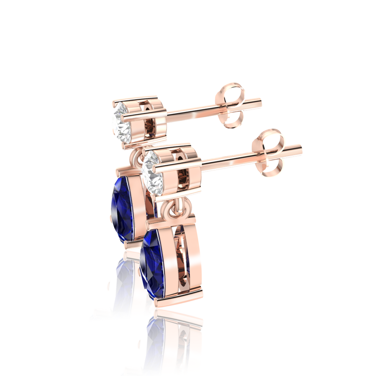 Rose Gold Plated Pear Blue Sapphire Drop Earrings