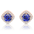 Rose Gold Plated Round Blue Sapphire Stud Earrings