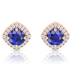 Rose Gold Plated Round Blue Sapphire Stud Earrings