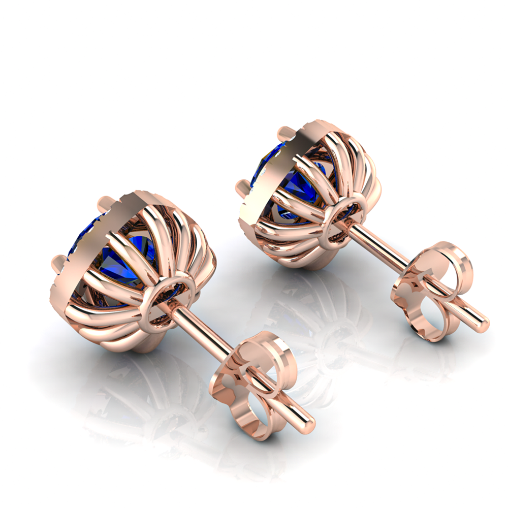 Rose Gold Plated Round Blue Sapphire Stud Earrings