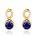 Round Blue Sapphire Gold Plated Infinity Earrings