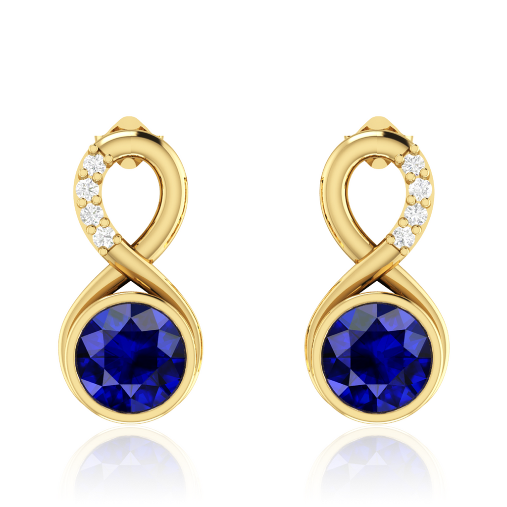 Round Blue Sapphire Gold Plated Infinity Earrings