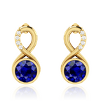 Round Blue Sapphire Gold Plated Infinity Earrings