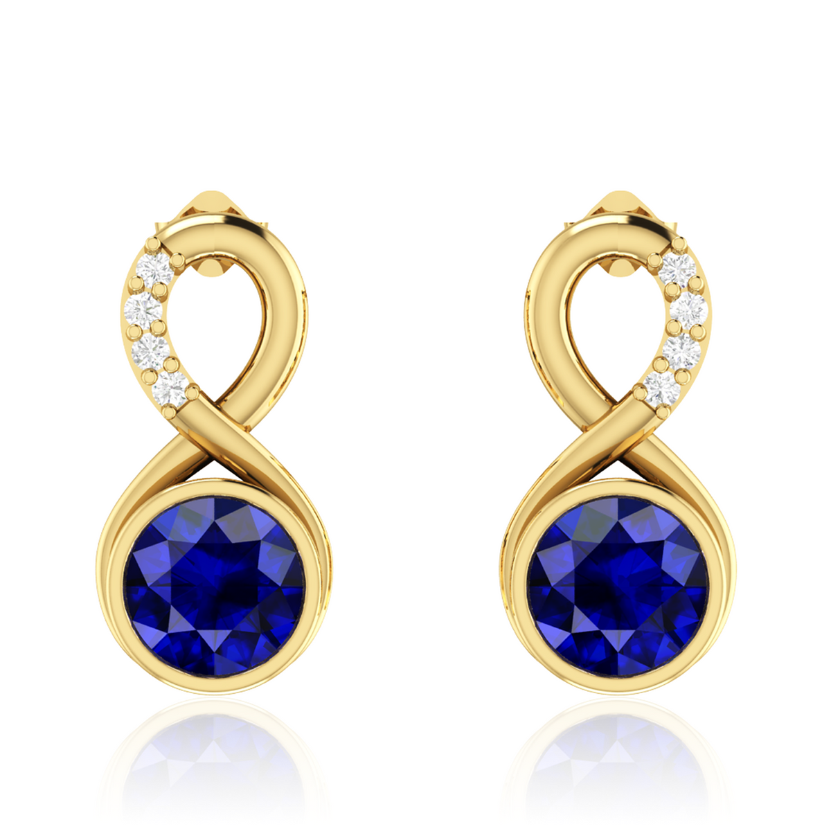 Round Blue Sapphire Gold Plated Infinity Earrings