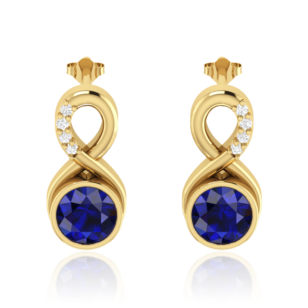 Round Blue Sapphire Gold Plated Infinity Earrings