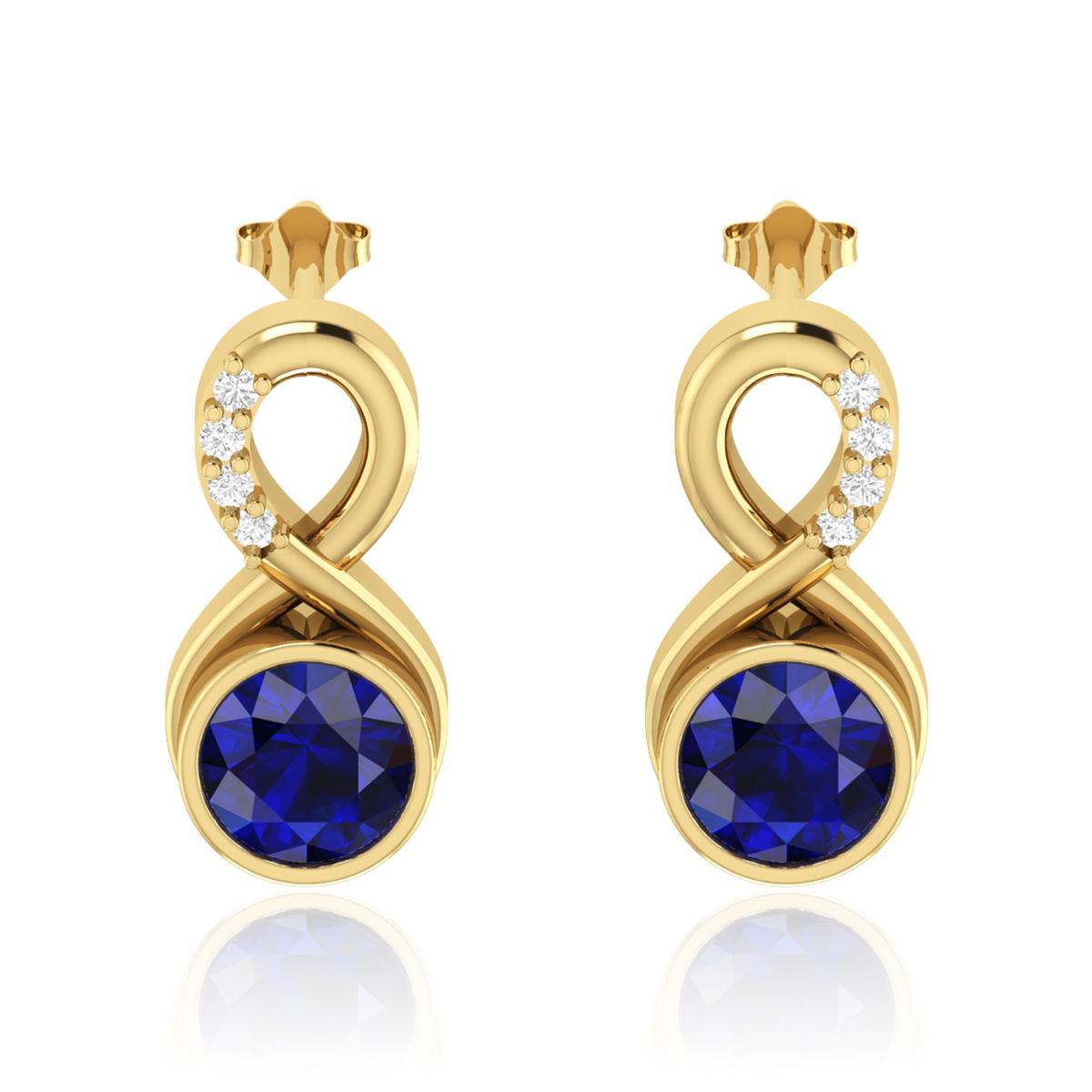 Round Blue Sapphire Gold Plated Infinity Earrings