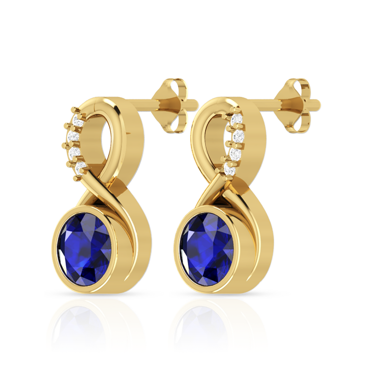 Round Blue Sapphire Gold Plated Infinity Earrings