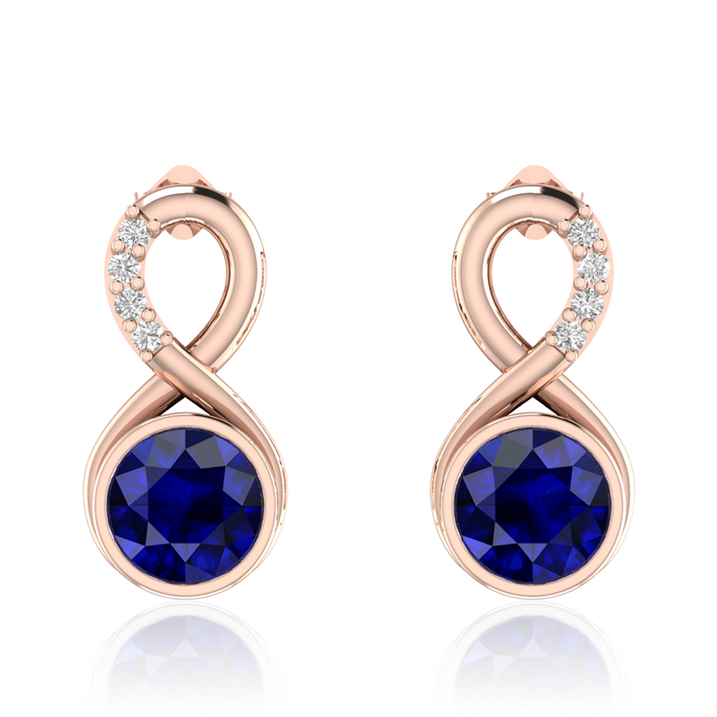 Round Blue Sapphire Infinity Rose Gold Plated Earrings
