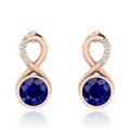 Round Blue Sapphire Infinity Rose Gold Plated Earrings