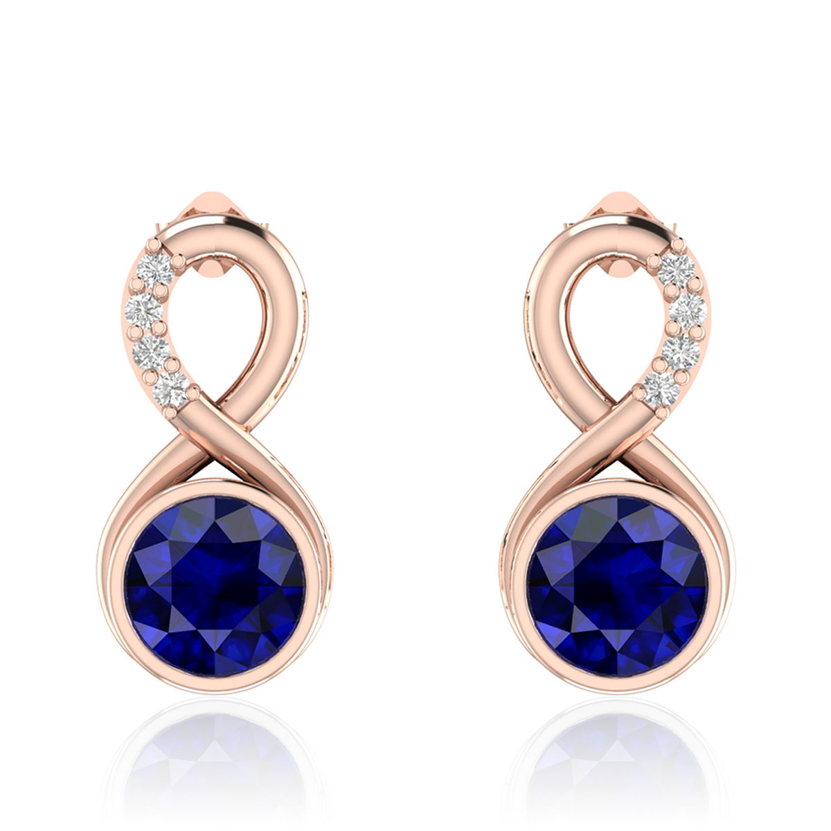Round Blue Sapphire Infinity Rose Gold Plated Earrings