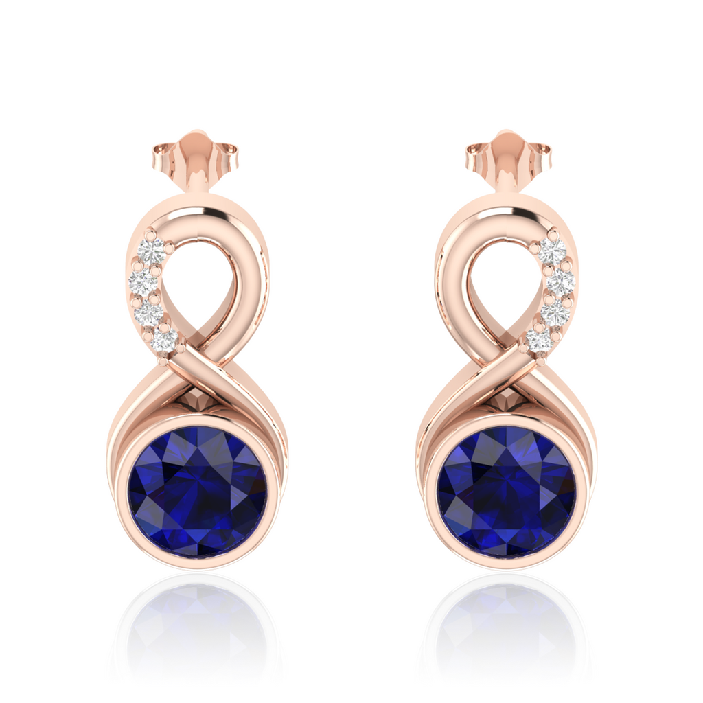 Round Blue Sapphire Infinity Rose Gold Plated Earrings