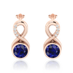Round Blue Sapphire Infinity Rose Gold Plated Earrings