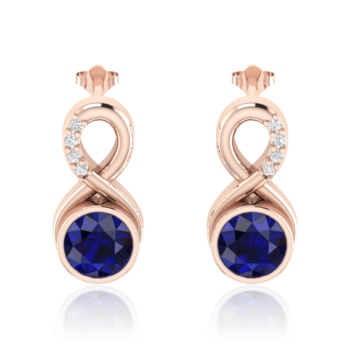 Round Blue Sapphire Infinity Rose Gold Plated Earrings